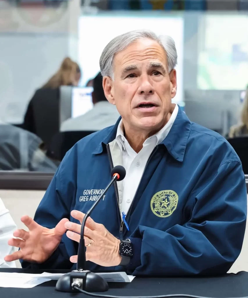 Governor Greg Abbott at a meeting with emergency management officials.