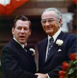 Bill Hobby at his inauguration with Lyndon Baines Johnson shortly before the latter's death.