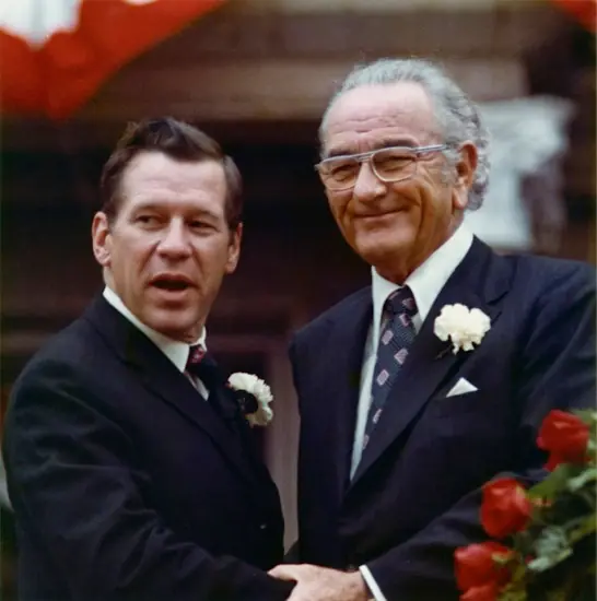 Bill Hobby at his inauguration with Lyndon Baines Johnson shortly before the latter's death.