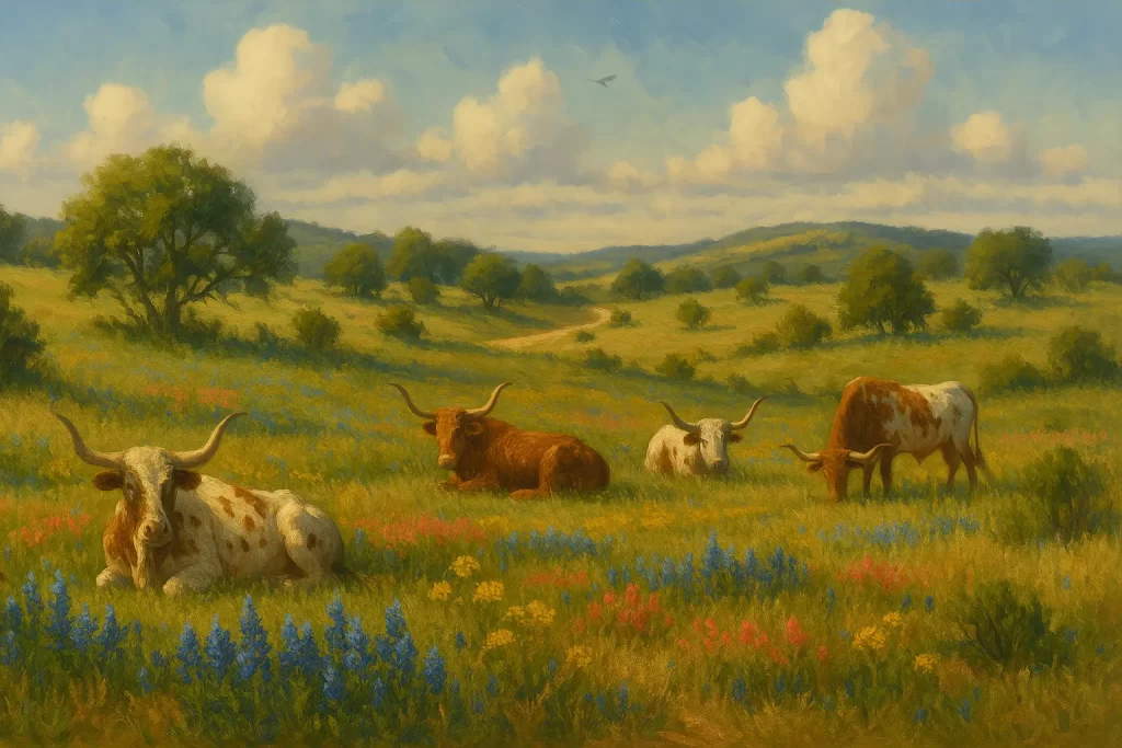 Longhorns Grazing C
