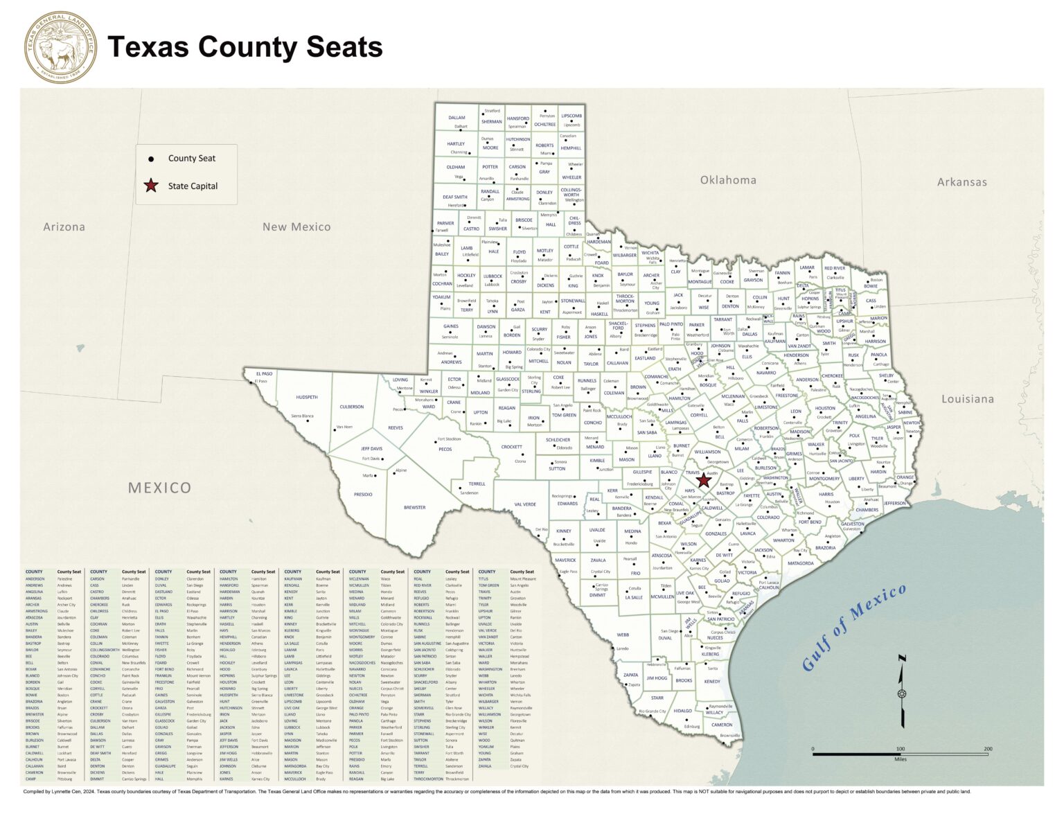 Map of Texas Counties and County Seats