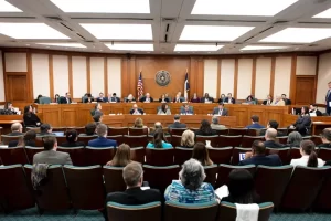 Underground committee hearing room in the Texas Capitol extension