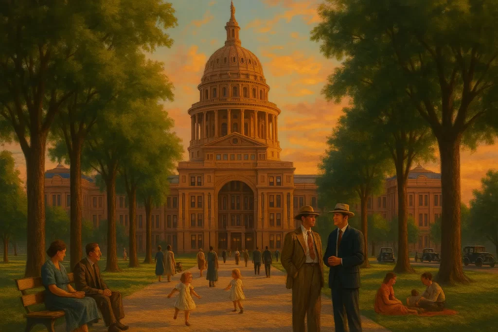 Evening Scene Texas Capitol Oil Painting
