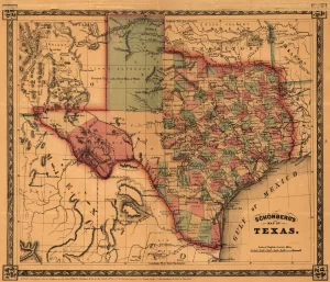 Map of Texas published in 1866, immediately after the Civil War.