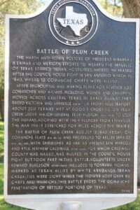Texas Historical Commission outdoor placard relating the events of the battle of Plum Creek.