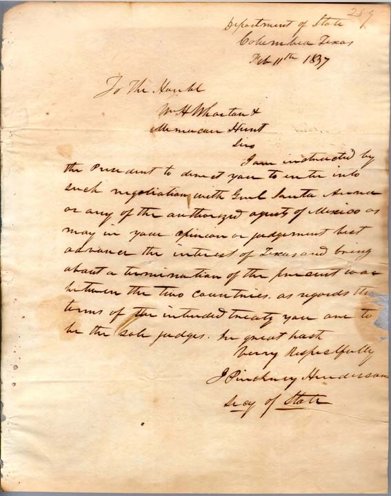 Letter on Negotiating Peace with Mexico (1837)