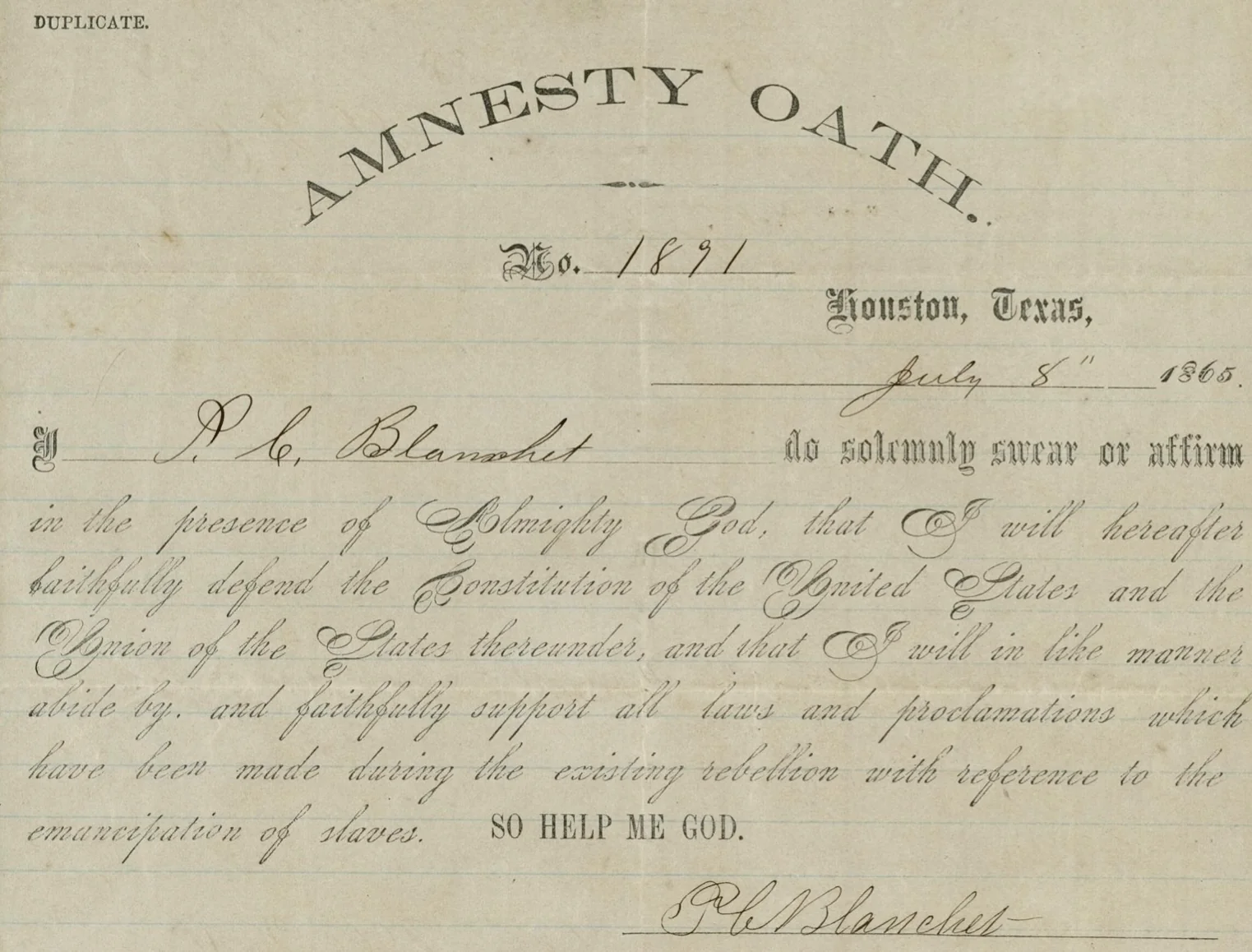 Loyalty Oaths in Texas During Reconstruction