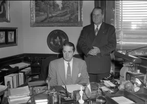 Governor Allan Shivers at his desk in Austin, Texas.