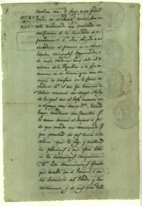 Page 5 of the original 1825 signed empresario contract in Spanish between Green DeWitt and the Mexican government