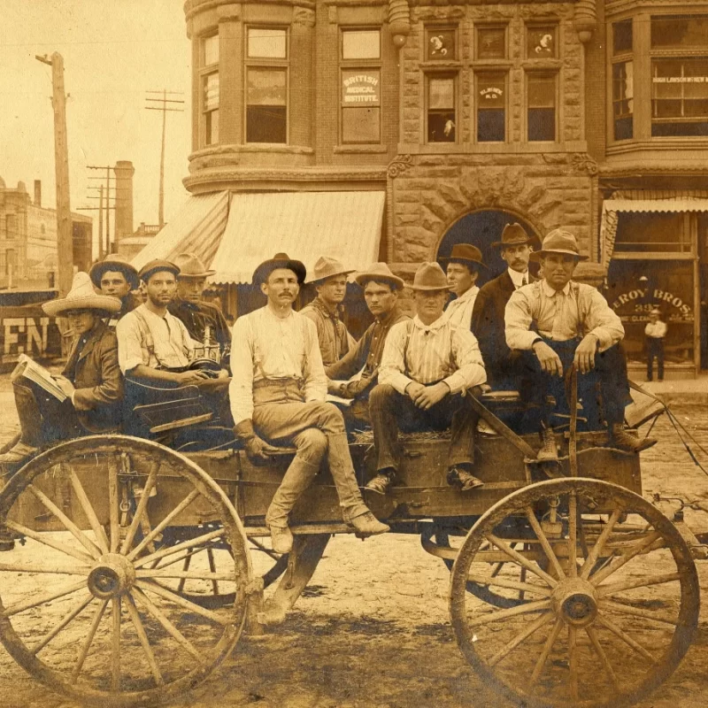 Railroad Survey Crew Poses in Wagon