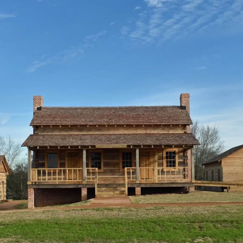Log cabin at San Felipe Historic site, where the Consultation of 1835 took place.