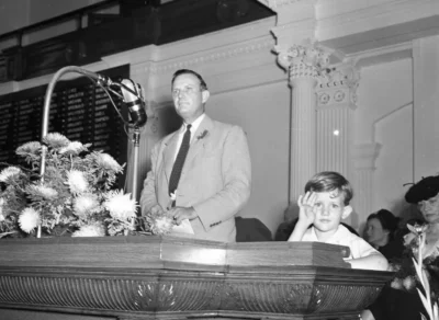 Beauford Jester at the Speaker's dais in the Texas House of Representatives in 1942, the year he was sworn in as Railroad Commissioner. 