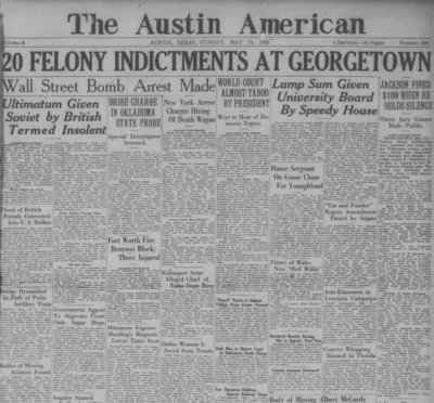 Newspaper headline about Dan Moody's prosecutions of the KKK.