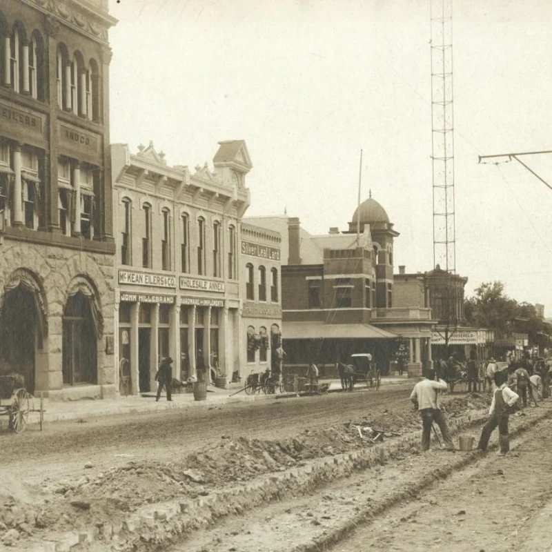 Historical photo of railroad crew working in Texas ca. 1890.